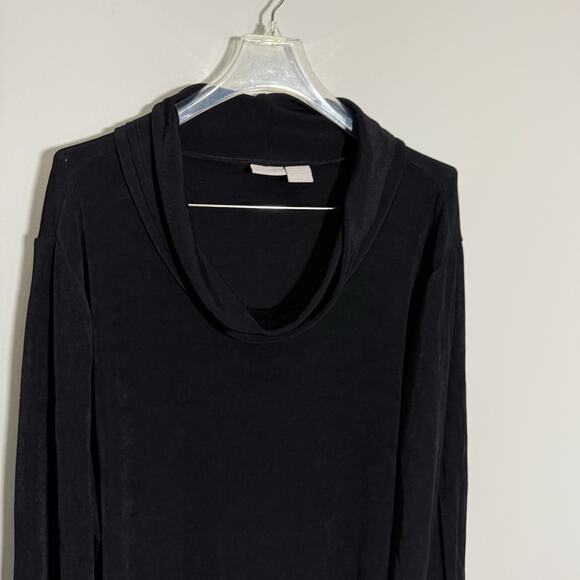 Chico’s Size 4 US XXL /20 Tunic Blouse Top Black Asymmetrical Hem Slinky Cowl - Picture 2 of 7